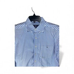 Vineyard Vines Slim Fit Tucker Shirt Blue Gingham Check Button Down Mens Size L